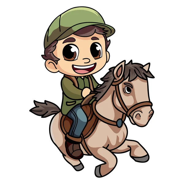 Gelukkig Boer Man Rijden Een Paard Karakter Illustratie Doodle Stijl — Stockvector