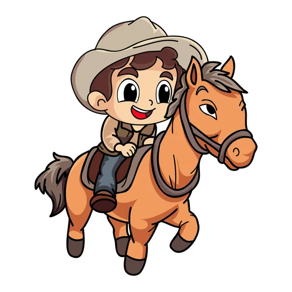 Feliz Agricultor Homem Montando Cavalo Personagem Ilustração Estilo Doodle Isolado —  Vetores de Stock