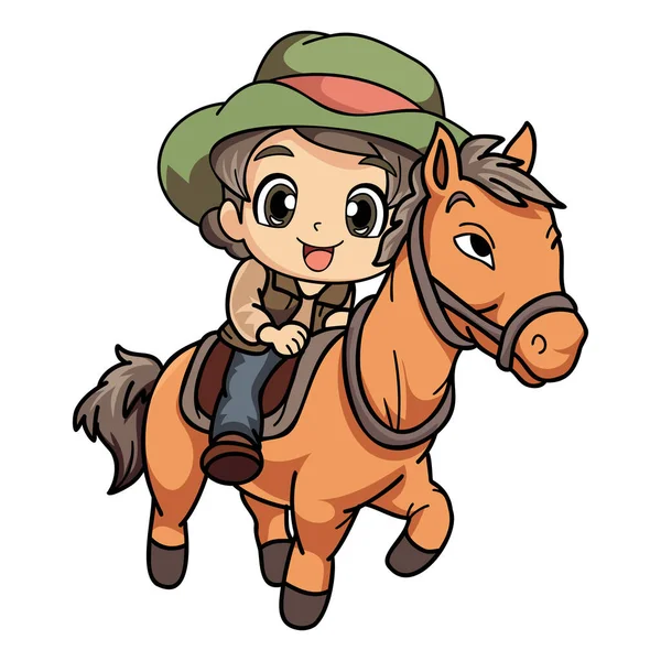 Glückliche Bäuerin Reiten Ein Pferd Charakter Illustration Doodle Stil Isoliert — Stockvektor