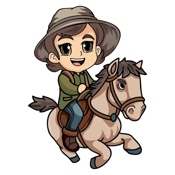 Glückliche Bäuerin Reiten Ein Pferd Charakter Illustration Doodle Stil Isoliert — Stockvektor