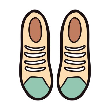 El çizimi, arka planda karalama tarzında şirin spor ayakkabılar.