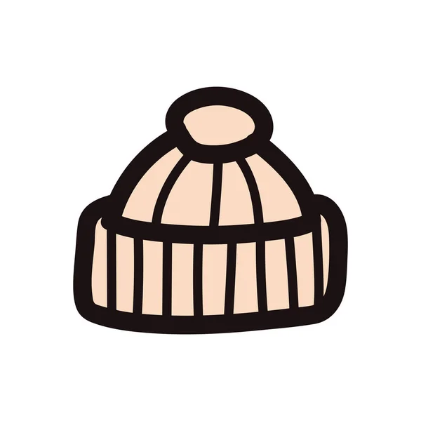 Chapeau Tricoté Dessiné Main Style Doodle Isolé Sur Fond — Image vectorielle