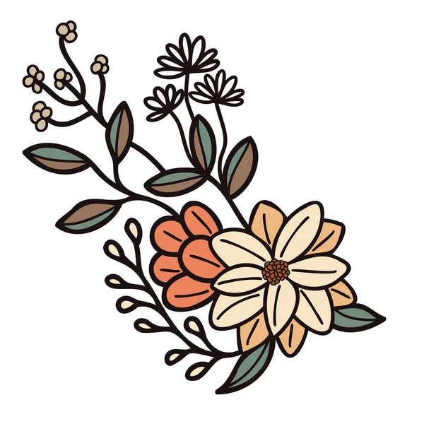 Ręcznie Rysowane Kwiaty Gałązek Stylu Doodle Izolowane Tle — Wektor stockowy