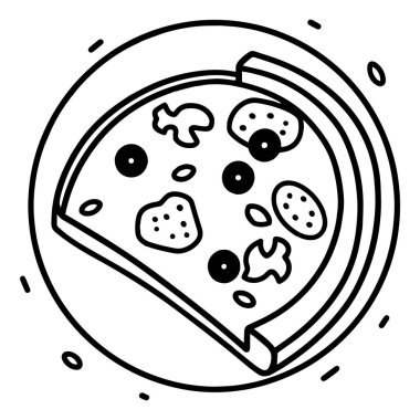 Arkaplanda izole edilmiş düz çizgi sanat tarzı pizza