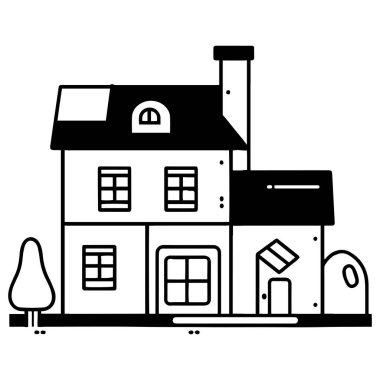 Arka planda izole edilmiş düz çizgili güzel bir ev.