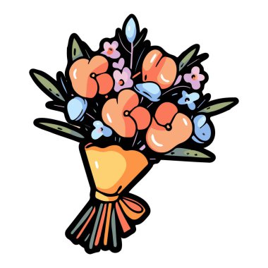 El çizimi çiçek buketi arka planda izole edilmiş.