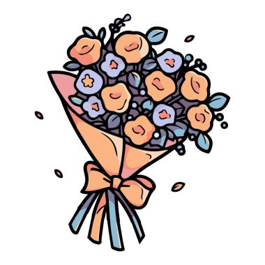 El çizimi çiçek buketi arka planda izole edilmiş.