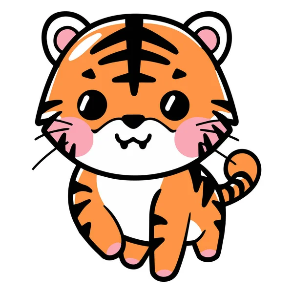 Hand Drawn Cute Tiger Doodle Style Isolated Background — Stock Vector