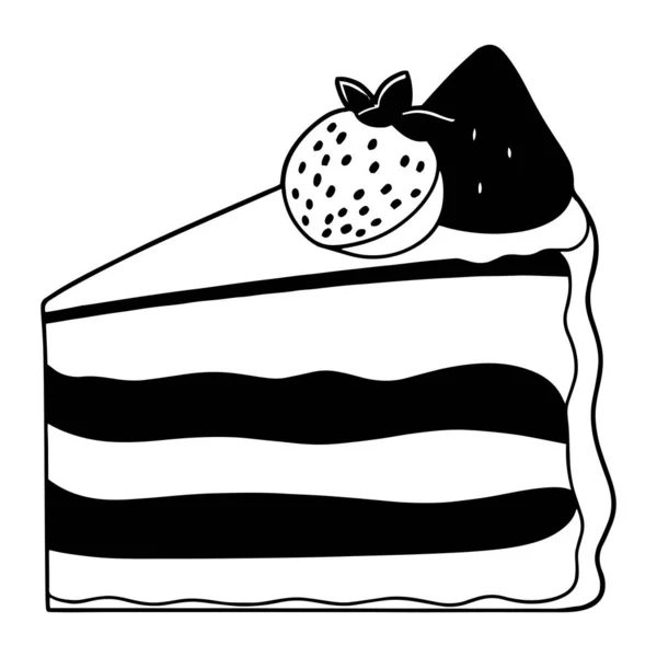 背景に隔離されたフラットラインアートスタイルでおいしいケーキ — ストックベクタ