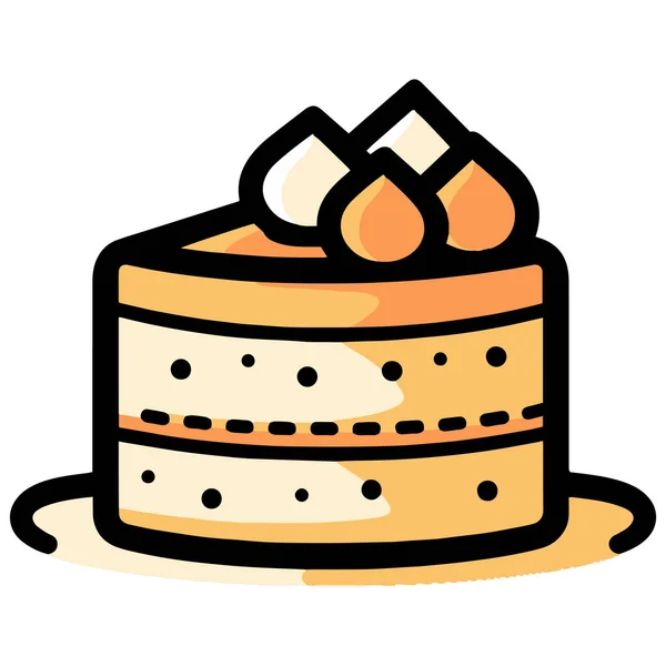 背景に隔離されたフラットラインアートスタイルでおいしいケーキ — ストックベクタ