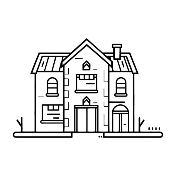 Прекрасний Будинок Стилі Плоскої Лінії Ізольований Фоні — стоковий вектор