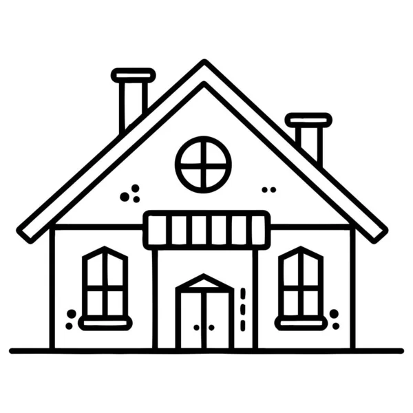 Vackert Hus Platt Linje Konst Stil Isolerad Bakgrund — Stock vektor