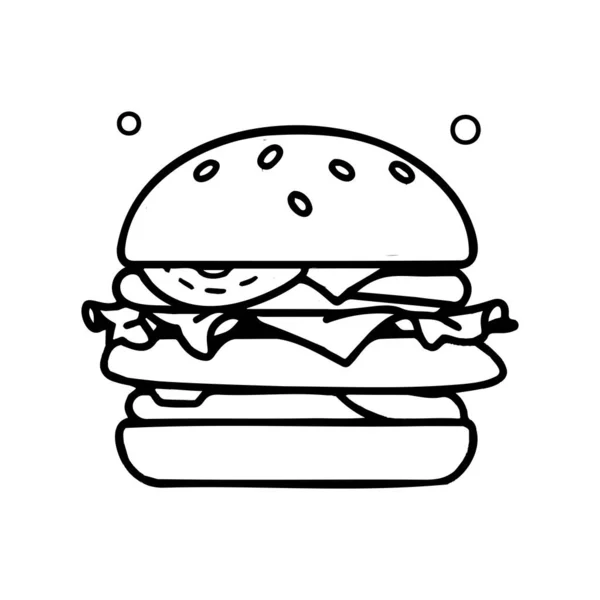 背景に孤立したドアスタイルでハンバーガーを手描き — ストックベクタ