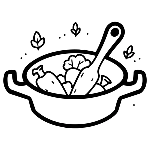 Ручной Рисунок Здоровой Пищи Кастрюле Стиле Каракули Изолированы Заднем Плане — стоковый вектор