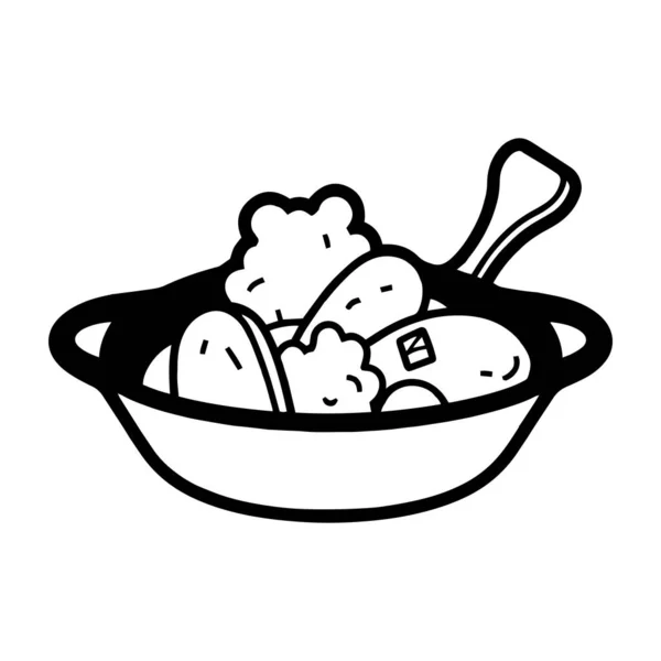 Dessiné Main Des Aliments Sains Dans Casserole Dans Style Doodle — Image vectorielle