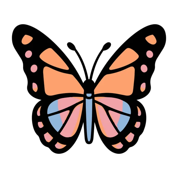 Χειροποίητη Πεταλούδα Στυλ Doodle Που Απομονώνεται Στο Φόντο — Διανυσματικό Αρχείο
