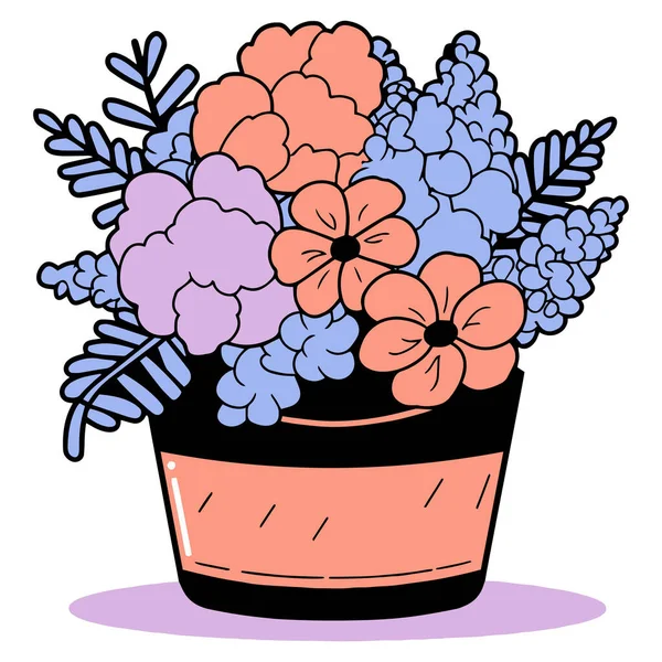 Ręcznie Rysowane Bukiet Kwiatów Garnku Stylu Doodle Izolowane Tle — Wektor stockowy