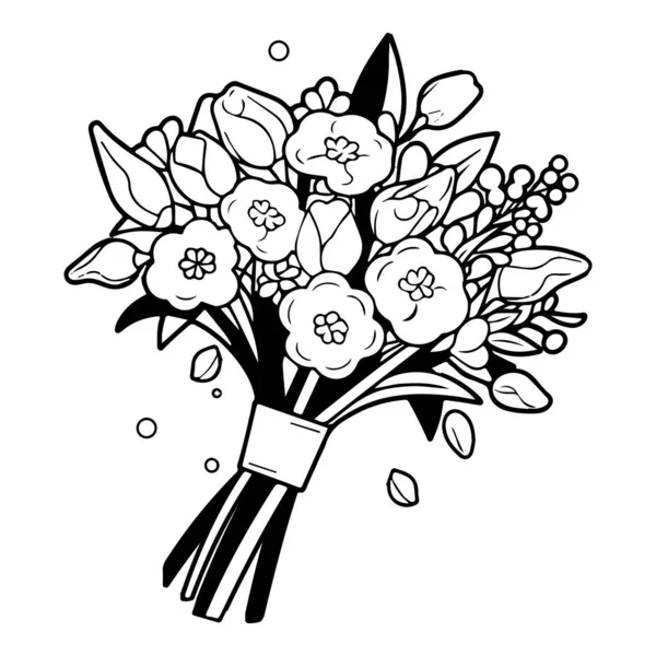 Handgezeichneter Blumenstrauß Doodle Stil Isoliert Auf Hintergrund — Stockvektor