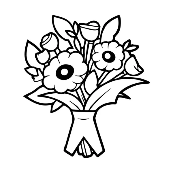 Ręcznie Rysowane Kwiat Bukiet Stylu Doodle Izolowane Tle — Wektor stockowy