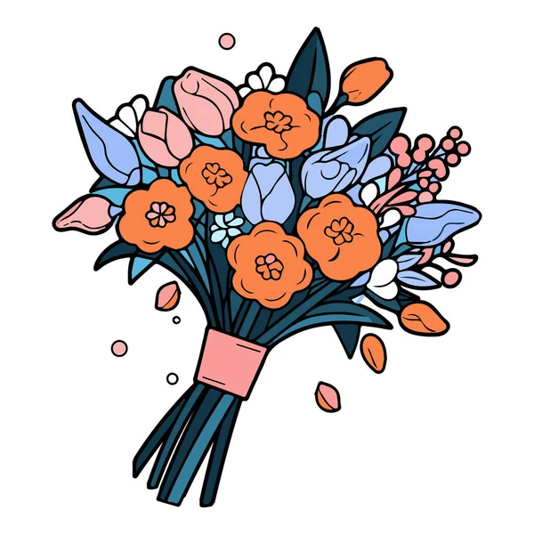 Hand Drawn Flower Bouquet Doodle Style Isolated Background — Stock Vector
