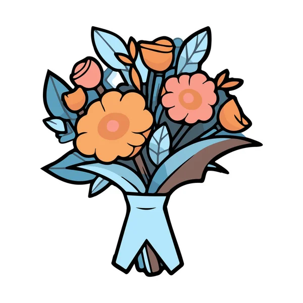 Bouquet Fleurs Dessiné Main Dans Style Doodle Isolé Sur Fond — Image vectorielle
