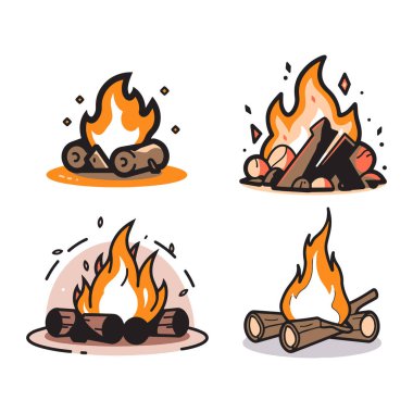 Arka planda izole edilmiş düz çizgili eski kamp ateşi logosu