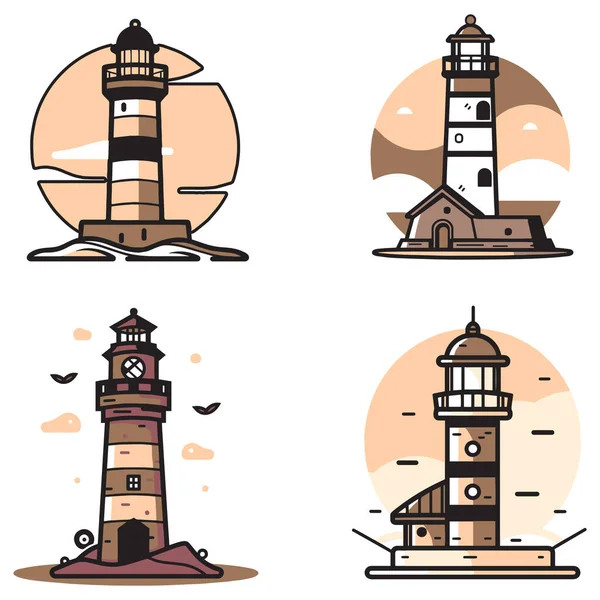 Arka Planda Izole Edilmiş Düz Çizgili Klasik Deniz Feneri Logosu — Stok Vektör