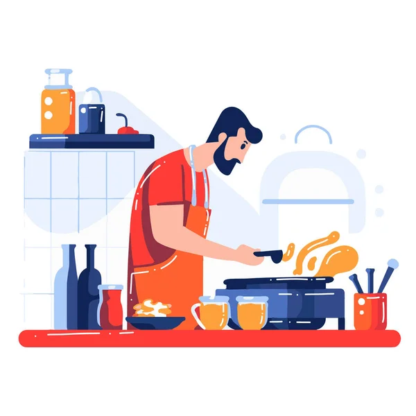 Handgezeichnete Koch Kochen Der Küche Flachen Stil Illustration Für Geschäftsideen — Stockvektor