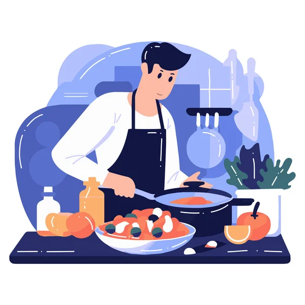 Hand Getekend Chef Kok Koken Keuken Platte Stijl Illustratie Voor — Stockvector