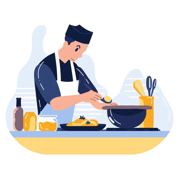 Cucinatore Disegnato Mano Cucina Illustrazione Stile Piatto Idee Business Isolato — Vettoriale Stock
