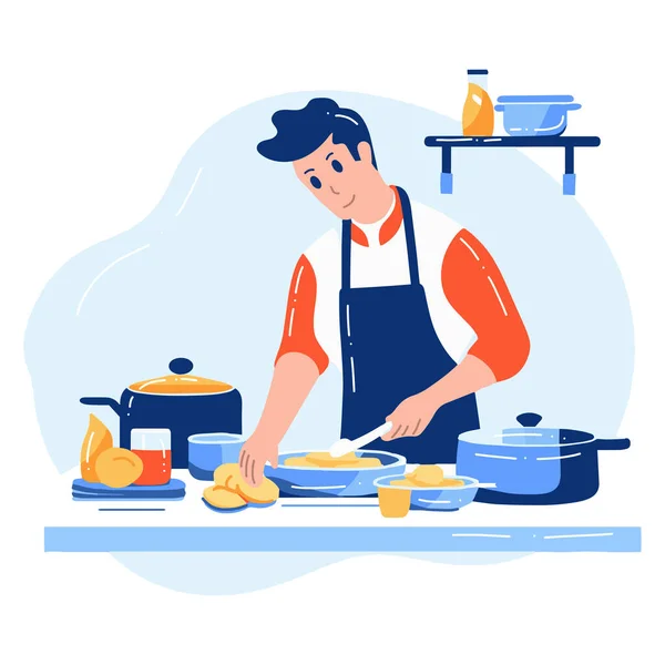 Hand Drawn Chef Cooking Kitchen Flat Style Illustration Business Ideas — Stock Vector