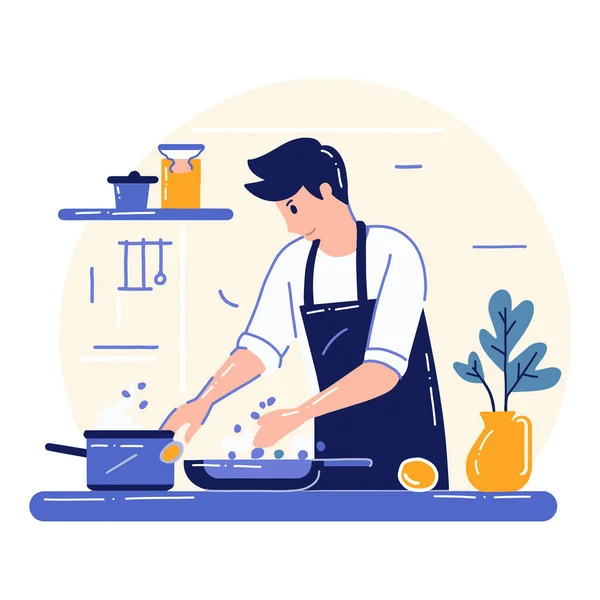 Chef Dibujado Mano Cocinando Cocina Ilustración Estilo Plano Para Ideas — Archivo Imágenes Vectoriales