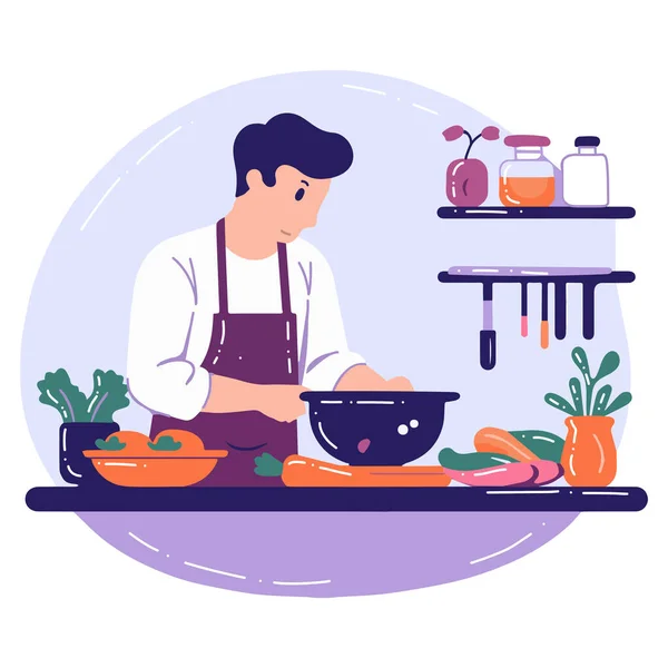 Hand Drawn Chef Cooking Kitchen Flat Style Illustration Business Ideas — Stock Vector