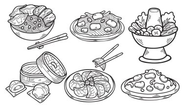 El yapımı Çin yemekleri arka planda izole iş fikirleri için düz stil illüstrasyon