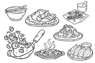 El yapımı Çin yemekleri arka planda izole iş fikirleri için düz stil illüstrasyon