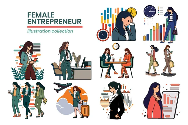 Empreendedora Feminina Desenhada Mão Com Negócios Estilo Plano Ilustração Para — Vetor de Stock
