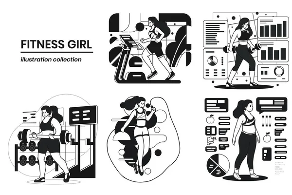 Hand Drawn Fitness Girl Gym Flat Style Εικονογράφηση Για Επιχειρηματικές — Διανυσματικό Αρχείο