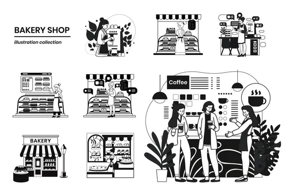 Caffetteria Disegnata Mano Con Collezione Barista Femminile Stile Piatto Illustrazione — Vettoriale Stock