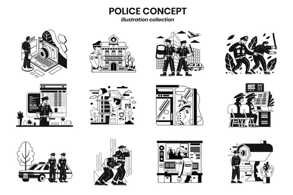 Colección Policía Dibujada Mano Ilustración Estilo Plano Para Ideas Negocios — Vector de stock