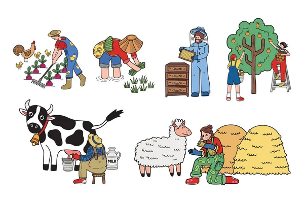 Agricultura Urbana Dibujada Mano Con Colección Farmers Ilustración Estilo Plano — Archivo Imágenes Vectoriales