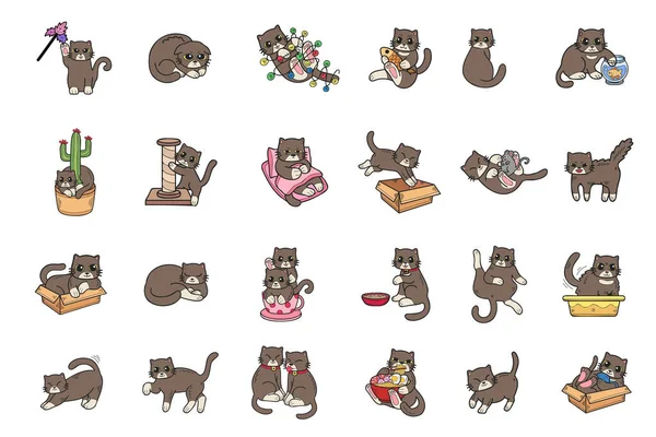 Χειροποίητη Γάτα Διάφορες Πόζες Συλλογή Επίπεδη Στυλ Εικονογράφηση Για Επιχειρηματικές — Διανυσματικό Αρχείο