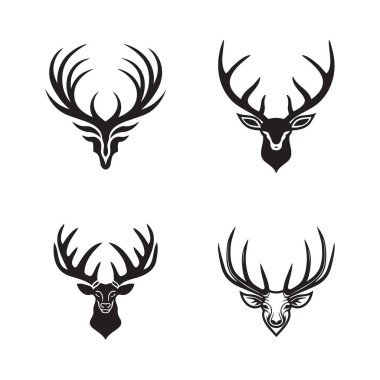 El çizimi, arka planda izole edilmiş düz çizgili geyik kafası logosu.