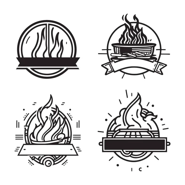手绘老式烤火 带有烧烤标志 线条平整 艺术风格独立于背景 — 图库矢量图片