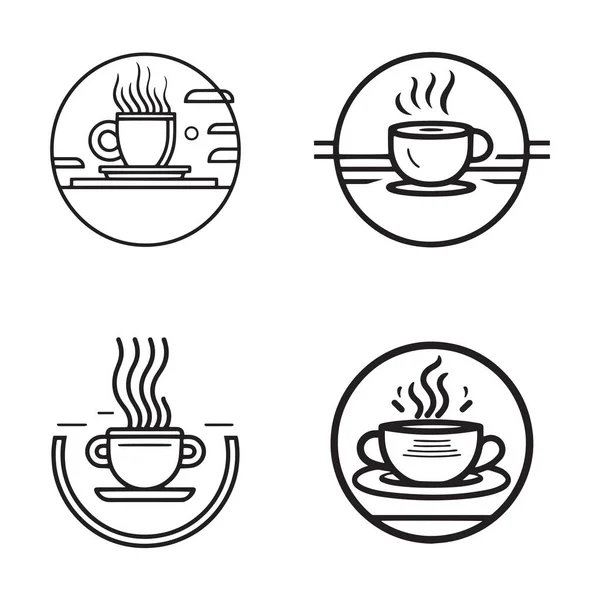 Hand Drawn Vintage Hot Coffee Logo Flat Line Art Style — Stock Vector