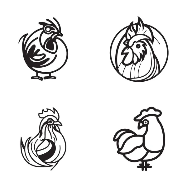 Рука Мальований Вінтажний Курячий Логотип Стилі Плоскої Лінії Мистецтва Ізольовано — стоковий вектор