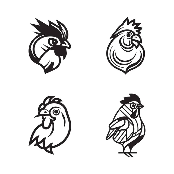 Hand Ritade Vintage Kyckling Logotyp Platt Linje Konst Stil Isolerad — Stock vektor