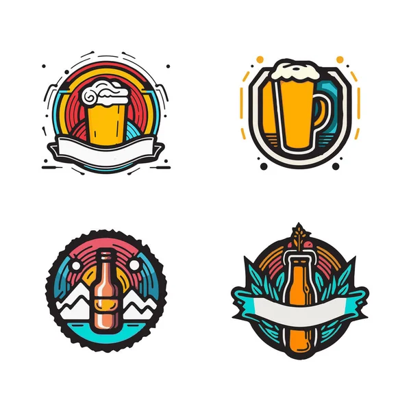 Logotipo Cerveja Vintage Desenhado Mão Estilo Arte Linha Plana Isolado —  Vetores de Stock