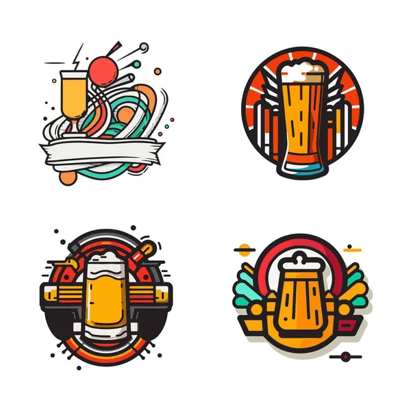 Logotipo Cerveja Vintage Desenhado Mão Estilo Arte Linha Plana Isolado —  Vetores de Stock