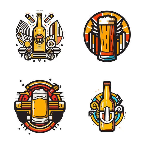 手绘古式啤酒标识 平行艺术风格 背景隔离 — 图库矢量图片