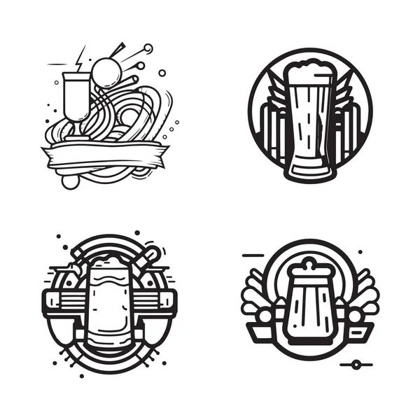 Handgezeichnetes Vintage Bier Logo Flachen Kunststil Isoliert Auf Hintergrund — Stockvektor